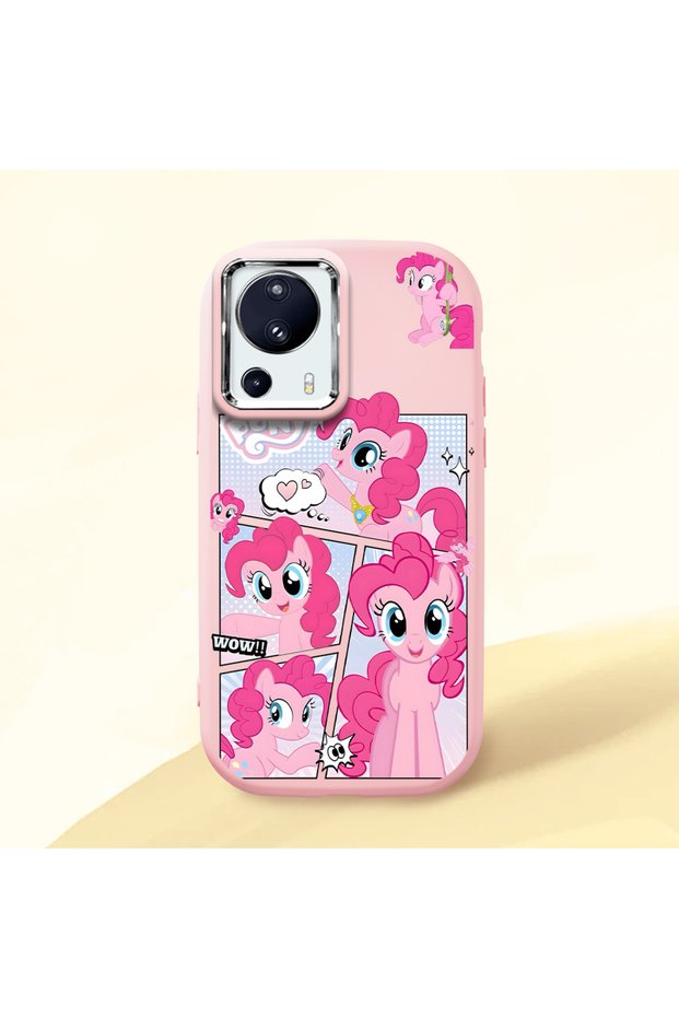 حافظة سيليكون وردية متوافقة مع هاتف Mi 13 Lite مزودة بـ ماصّ للصدمات كاميرات واقية من نوع Pony منقوش