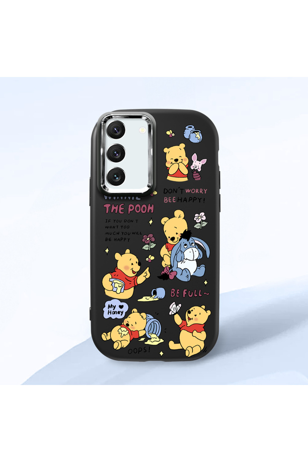 Samsung Galaxy S22 Compatible Shock-Absorbing Camera Protected Black Silicone Case Cartoon Patterned