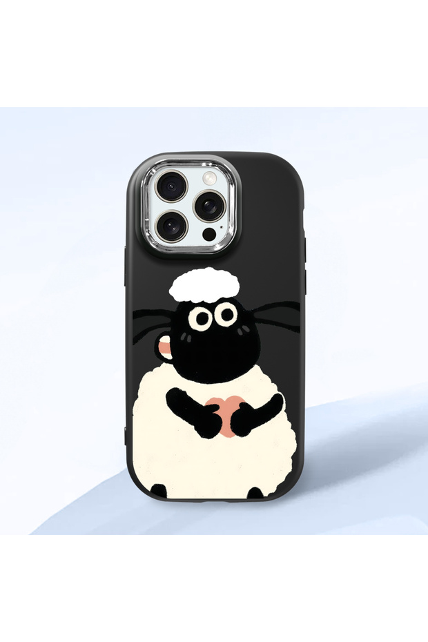 iPhone 15 Pro Max Compatible Black Silicone Case with Shock-Absorbing Camera Protections Kuzu Patterned