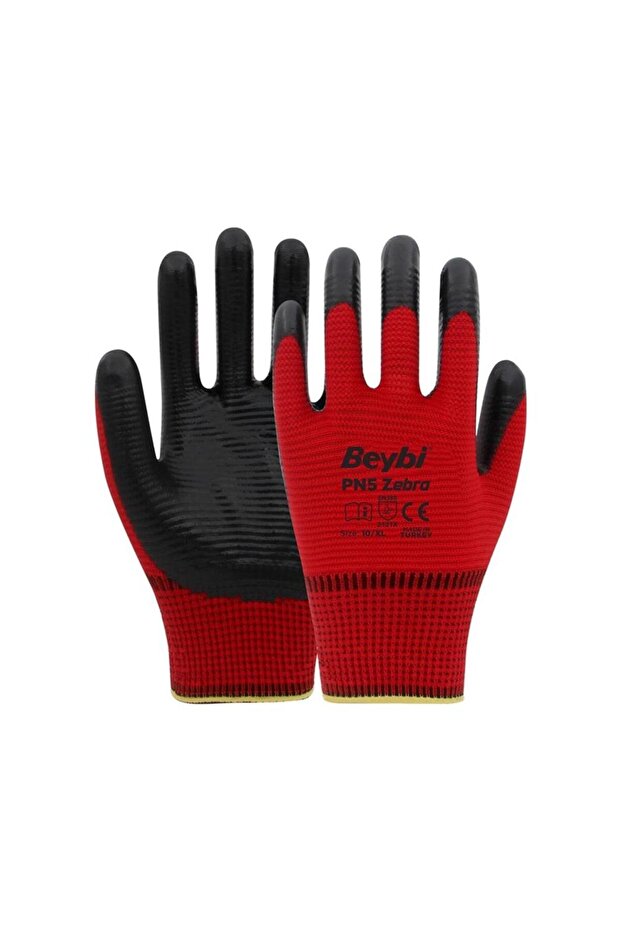 Beybi nitrile pmk pn5 zebra red black size 10 pack of 12