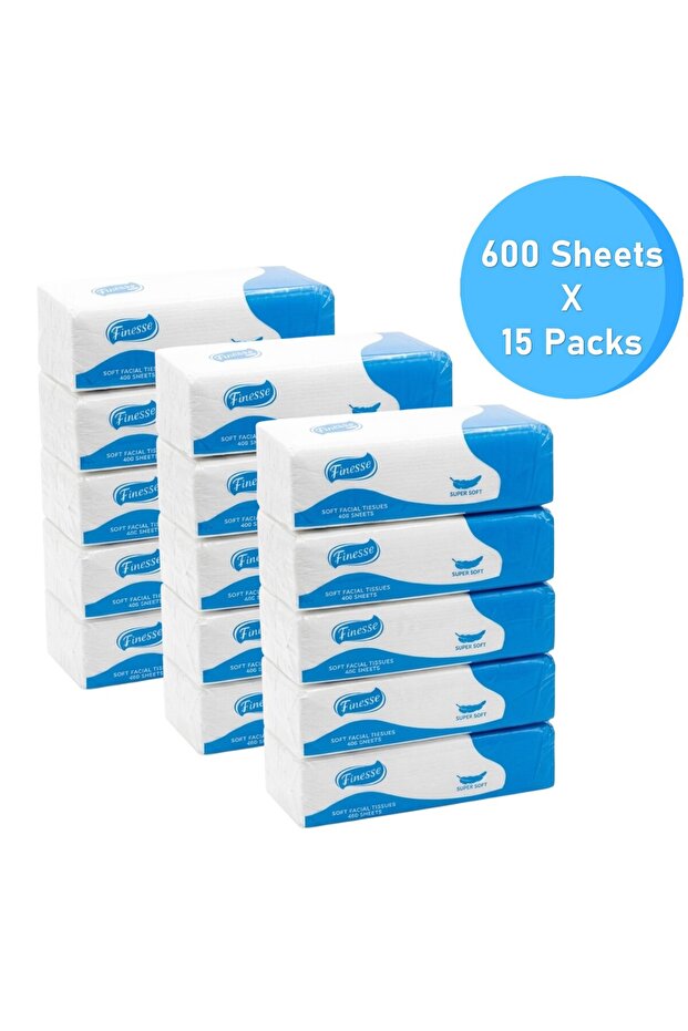 Daily Care Soft Pack Facial Tissue - Pack of 15 Boxes, 600 sheets x 2 Ply