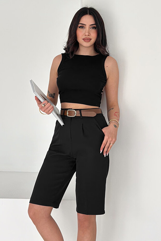 Belt Pieces of Pleated Bermuda Pants & Shorts – Gray Chic