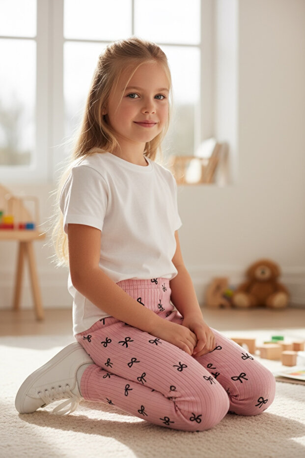 Girl's Report Leggings Patterned Stretchy Cotton