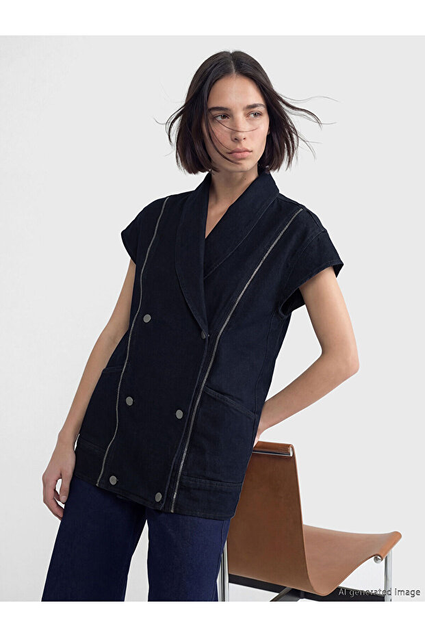 Nevavm Double-Breasted Collar Women's Jean Vest with a Difference