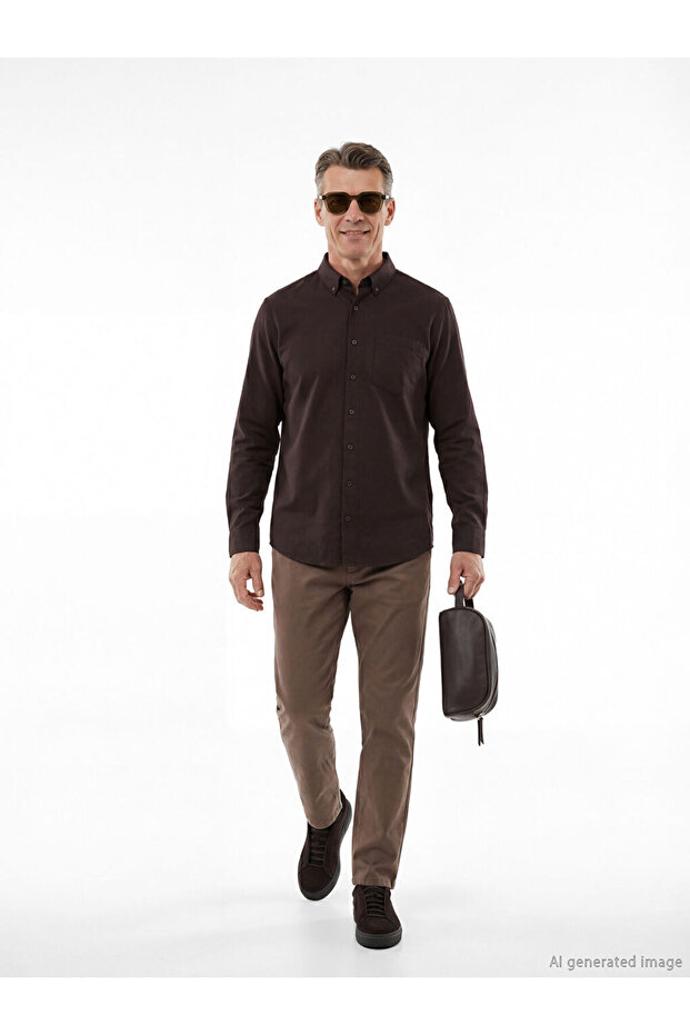 Brown Standard Fit Gabardine Men's Chino Pants