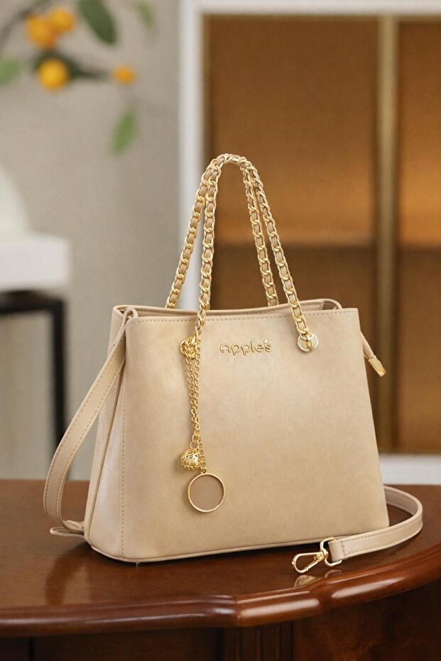 Women’s Elegant Handbag Gold Chain Handle Synthetic Suede Leather Shoulder Bag (22 cm x 17 cm)