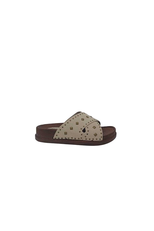 Apella 330 Women's Cream Cross-Strapped Studded Thick Sole Slipper