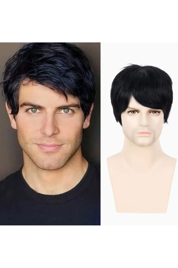 Men's Fluffy Fiber Wigs ,Mens Short Cut Heat-resistant Wig ,Natural Synthetic Full Wigs