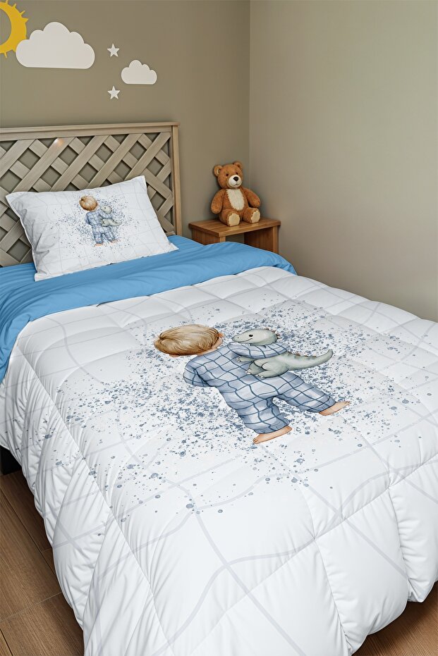 Little Dino Friend Patterned Single Duvet and Pillowcase