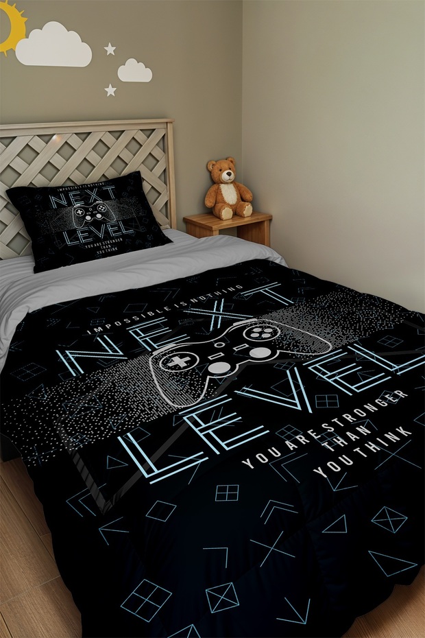 Next Level Game Patterned Single Duvet and Pillowcase