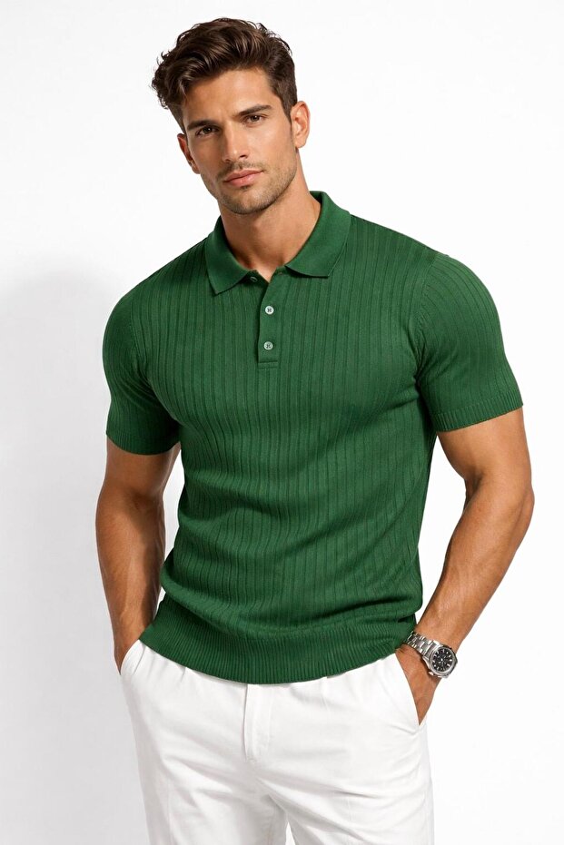 Men's T-Shirt Polo Neck Knitwear Short Sleeve