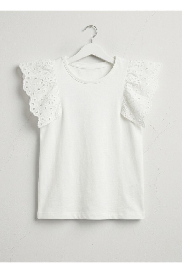 Girls' Short-Sleeved Holiday Blouse with Black and Ecru Color Options (Ages 2-12)