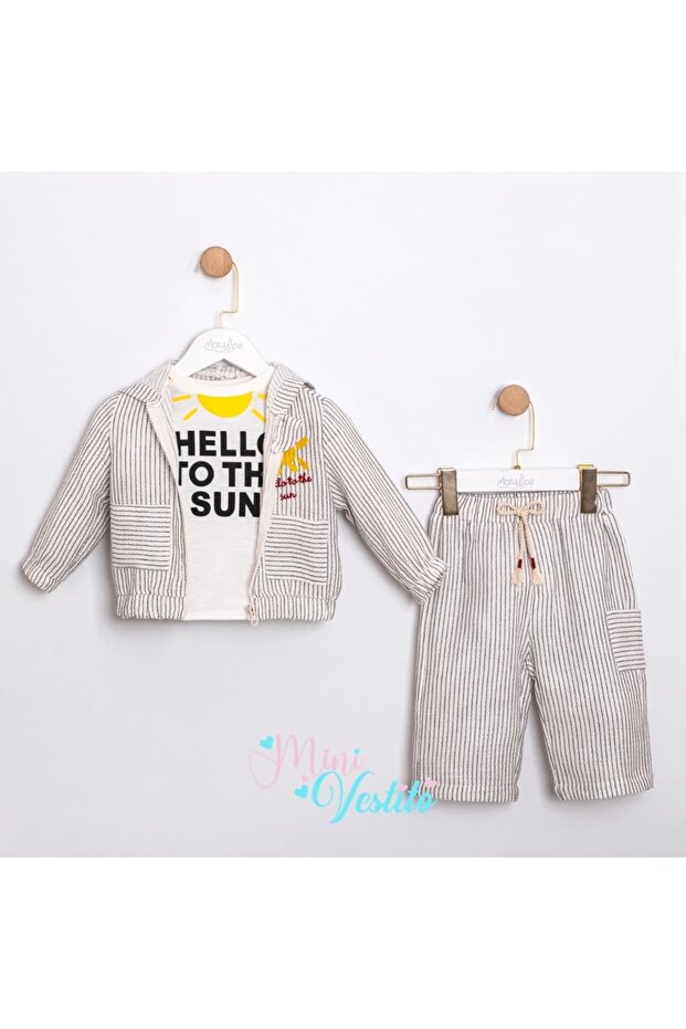 Hello To The Sun منقوش مخطط طقم مكون من 3 قطع مع غطاء للرأس