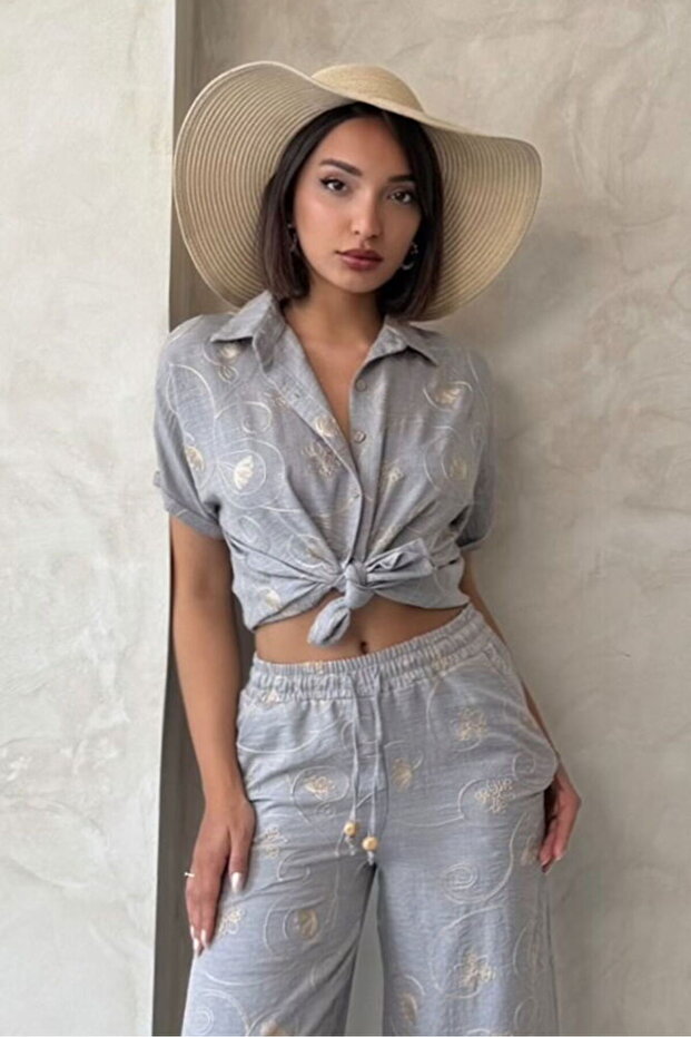 Embroidered Shirt - Gray Dsn2 | D2789