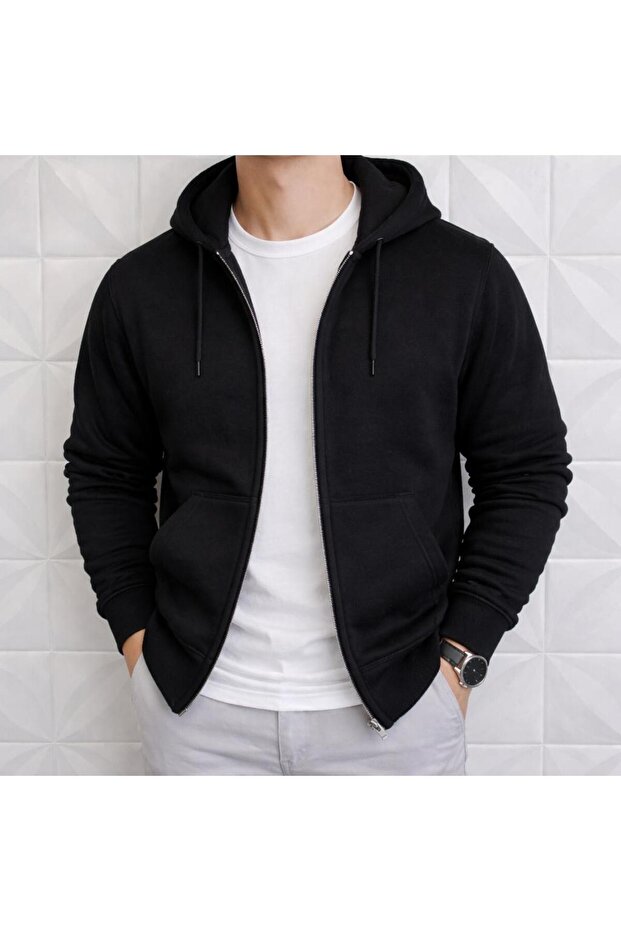 Men's Zippered Fleece Pack Hooded Kangaroo Pocket Fit Winter Hoodie Jacket