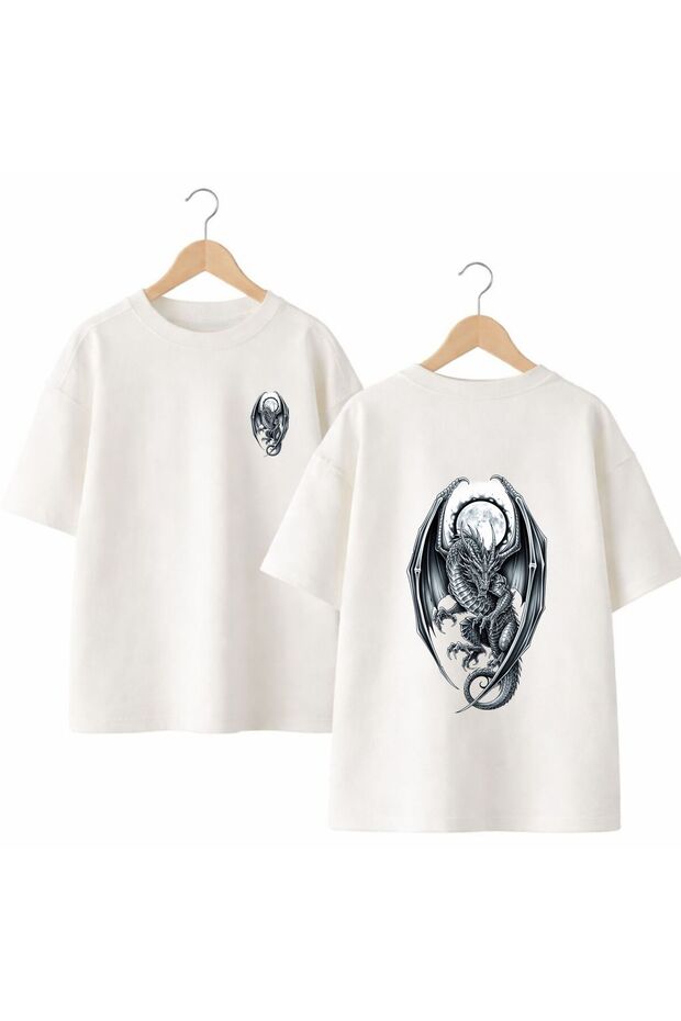 Dragula Kanat Back and Chest Printed %100 Cotton Oversized Loose Fit Regular Fit Crew Neck T-Shirt
