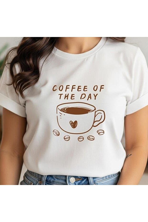 Coffee Day Printed White Oversized Unisex T-Shirt Basic Comfortable Fit Daily Tshirt