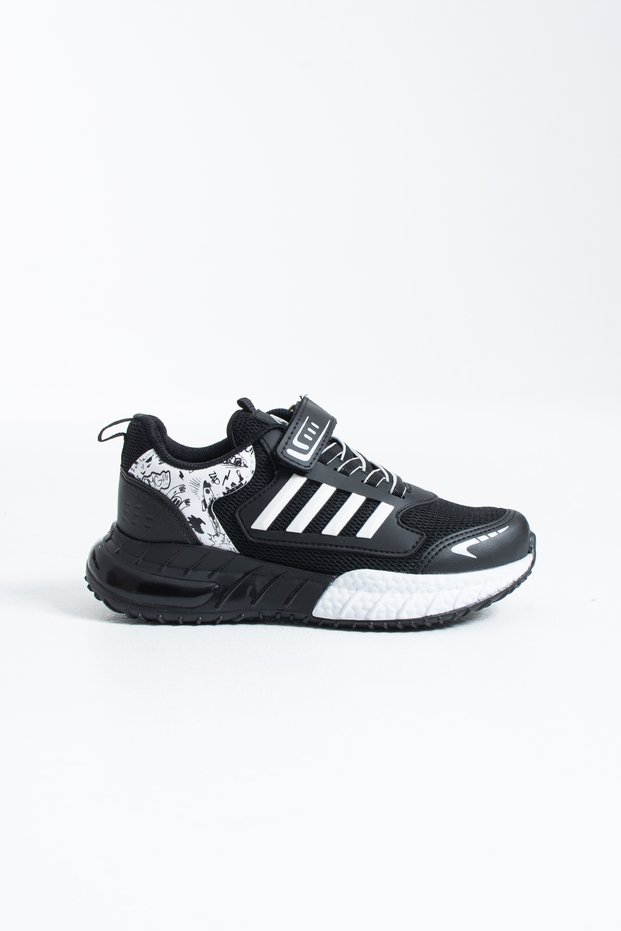 Cityart Kids Children's Black and White Graffiti Patterned Velcro School Casual Lightweight Sole Sports Shoes