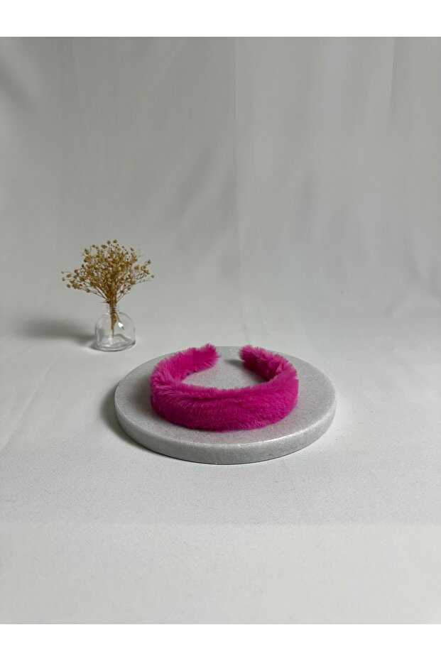 Pink Plush Curved Crown Hair Band