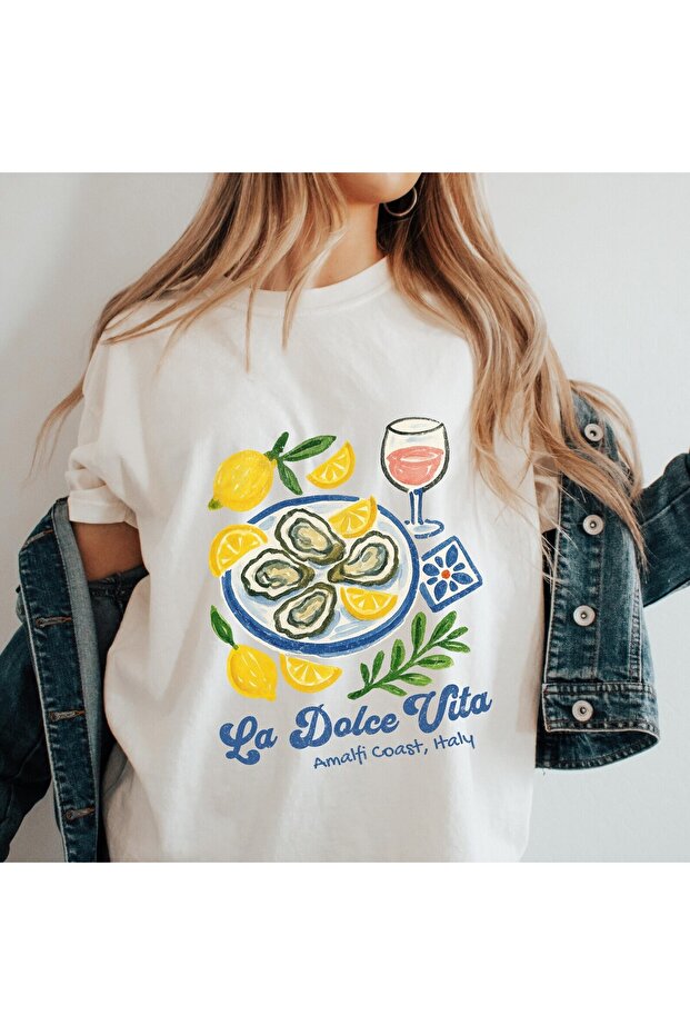 Italy Summer Printed White Oversize T-Shirt Unisex Cotton Short Sleeve T-Shirt