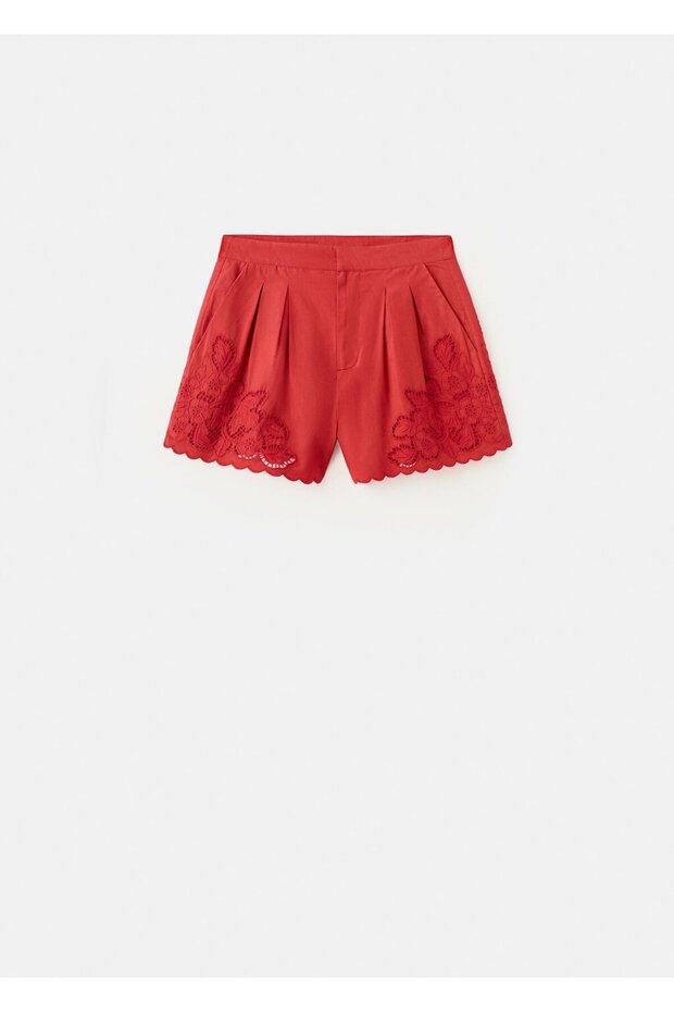 İşlemeli ajur örgü şort - 3