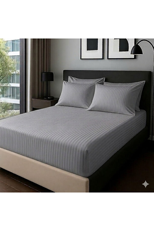 100% Cotton Pieces Striped Satin 120X200 + 32cm Fitted Sheet Set