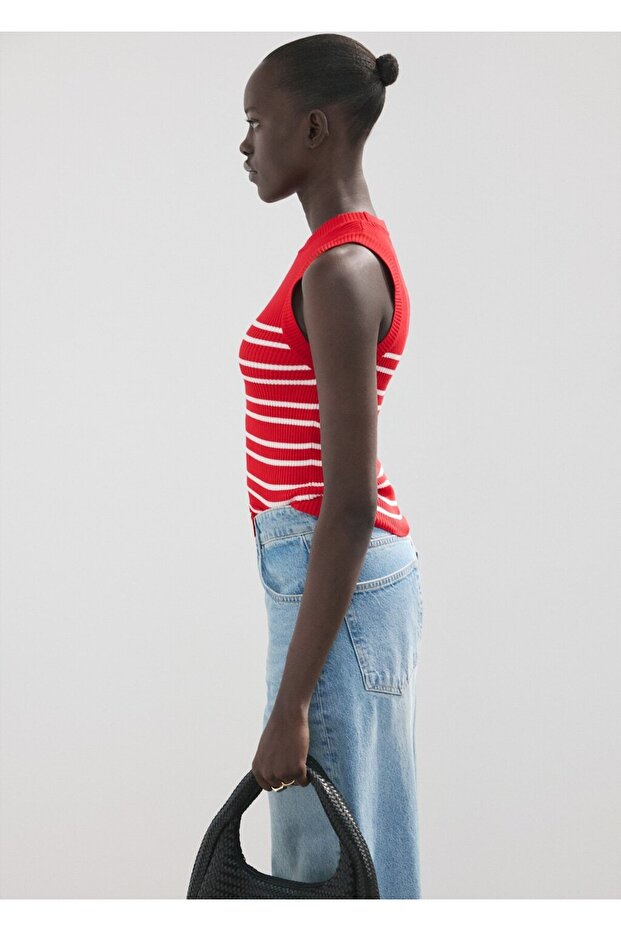 Çizgili triko bluz - 1