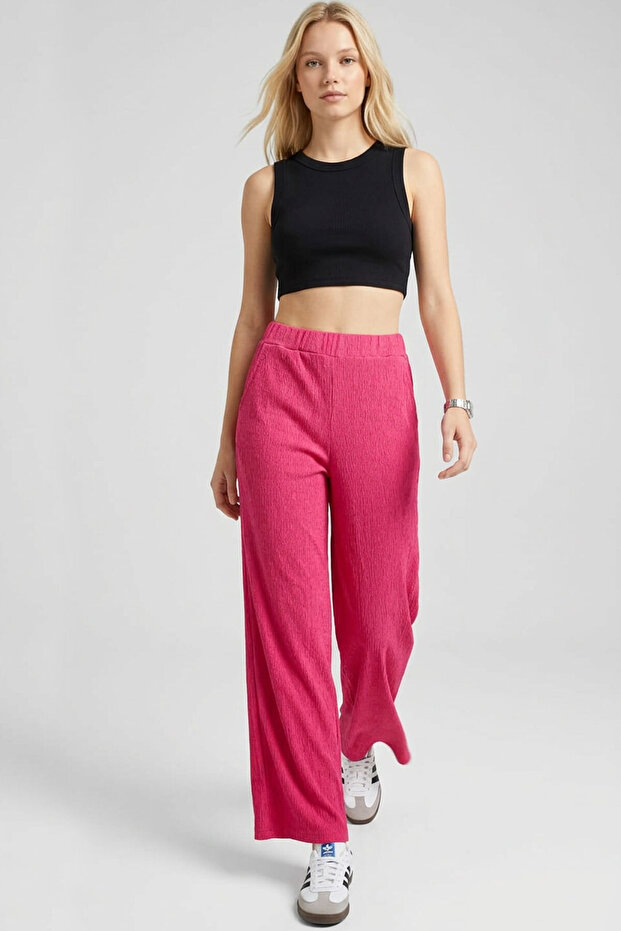 Comfortable Fit High Waist Wide-Leg Viscose Mix Women's Trousers