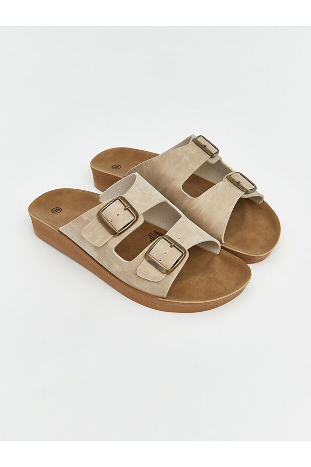 Lcw Steps Beige Double-Strapped Adjustable Women's Slippers