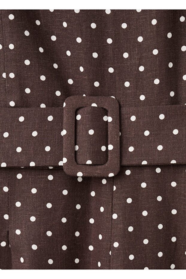 Puantiyeli kemerli keten tulum - 5