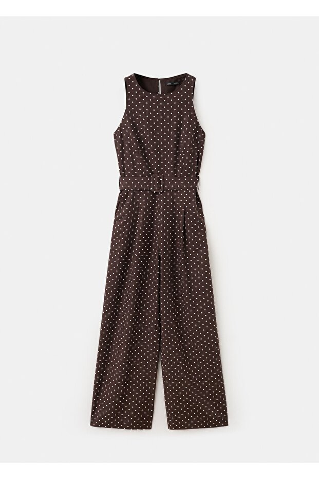 Puantiyeli kemerli keten tulum - 3