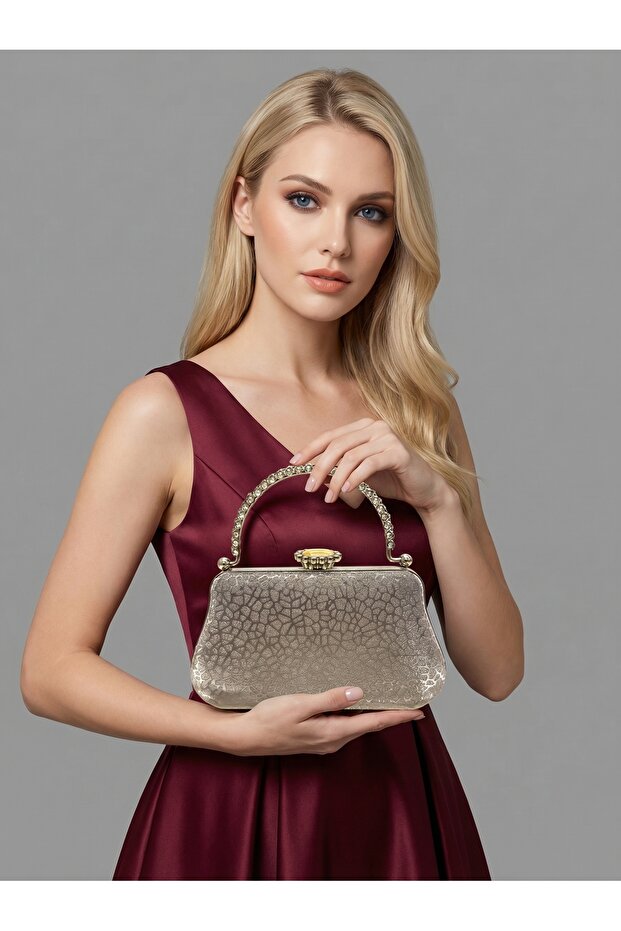 Anthracite Gray Platinum Color Laser Patterned Chain Strap Women's Evening Dress Bag Wedding Engagement Graduation