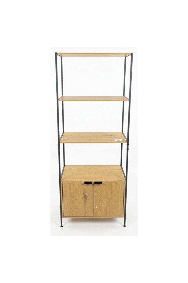 4-Tier Industrial Bookshelf with Storage Cabinet, Modern Wood & Metal Standing Display Rack