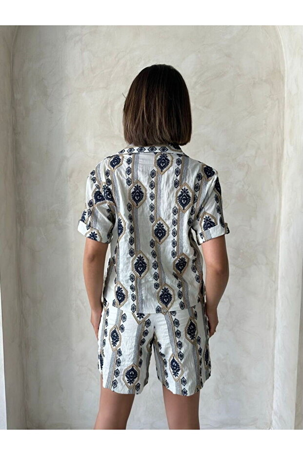 Nakışlı Şort - Taş | Şrt2864 - 5