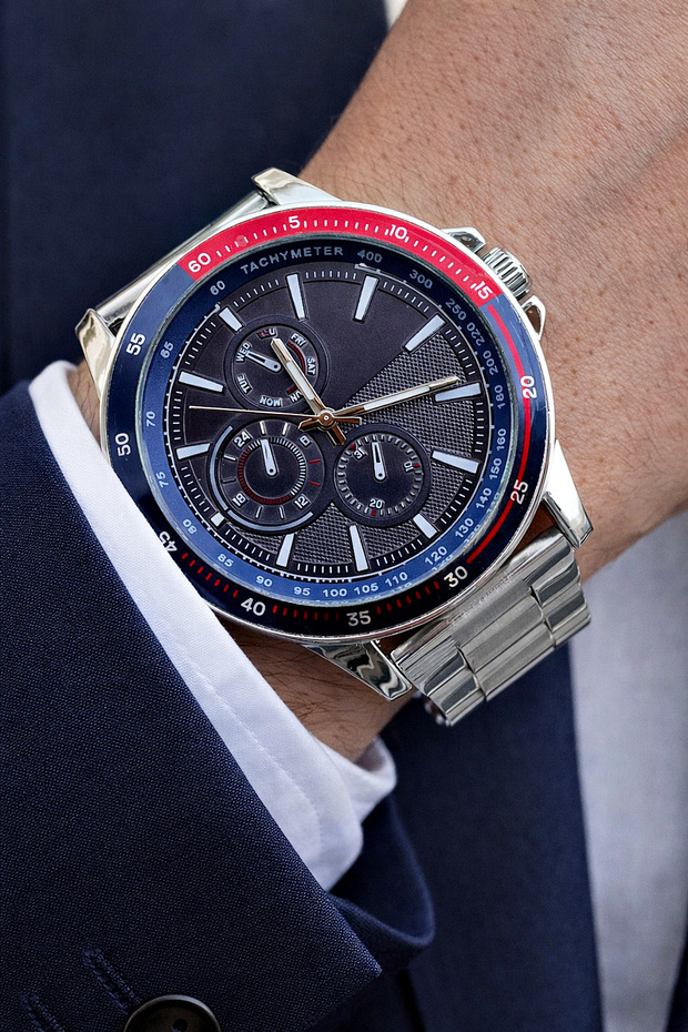 Luxury Men's Wristwatch Silver Color Navy Blue Dial Classic & Sporty Design Gift Boxed