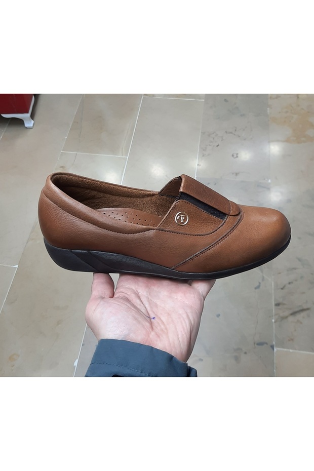 Women's Inside-Outside H Genuine Leather O Orthopedic D Wedge Heel Mother Shoes with Elastic Front