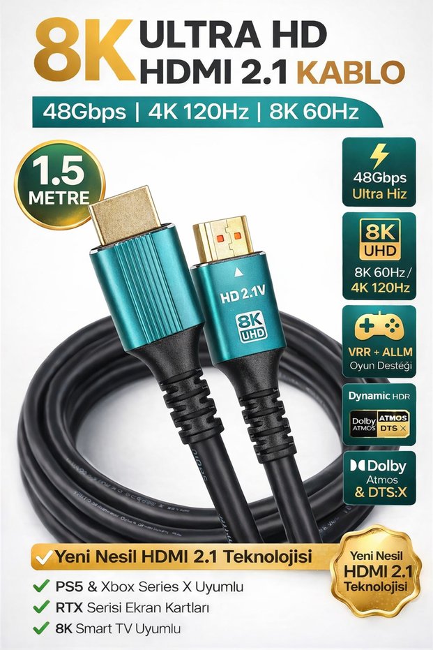 High Quality New Generation 1.5 Meter 8K V2.1 Ultra Hd 48Gbps Television/Monitor/Pc HDMI Cable