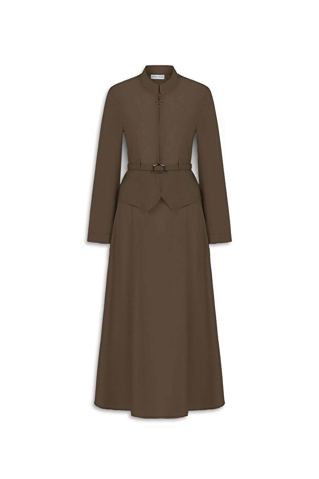 Hakim Collared Skirt Suit Brown