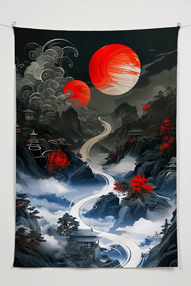 Japanese Misty Valley Anime Wall Covering – Large Size Tapestry Room Decor High-Definition Printing