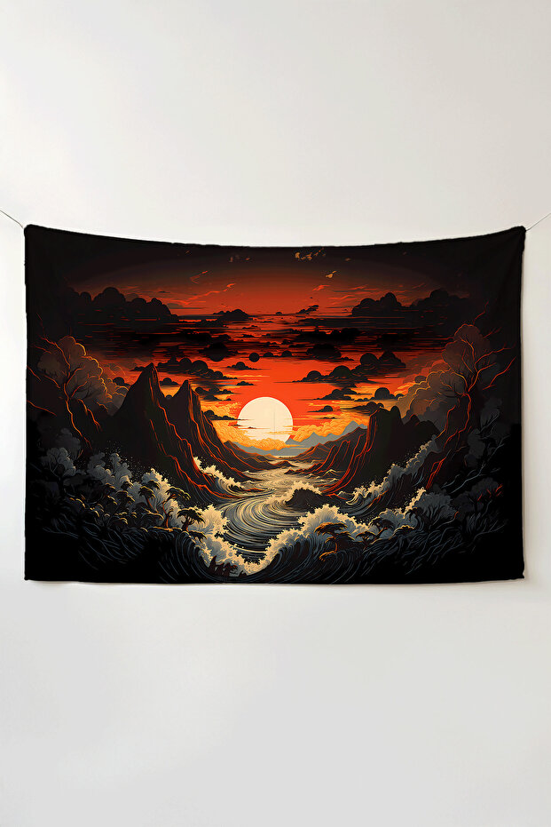 Furious Waves Horizontal Wall Covering – Large Size Tapestry Wall Rug Si, Game Anime Movie Room Decor