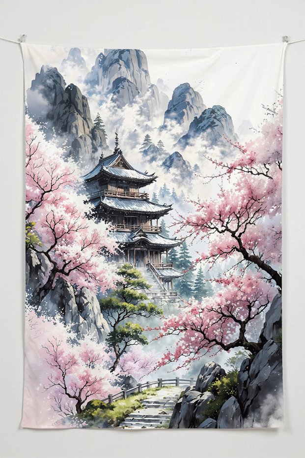 Sakura Garden Wall Covering – Large Size Tapestry Wall Rug Sq, Game Anime Movie Room Decor