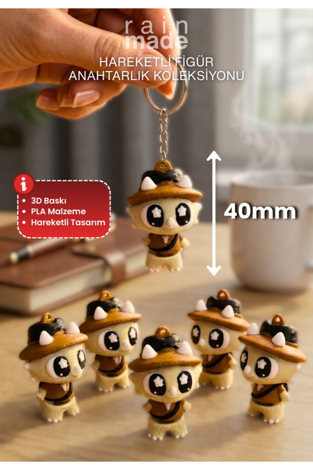5Pcs - Movable Archaeologist Dinosaur Cute 3D Printing Keychain - 40mm Modern Accessory & Gift