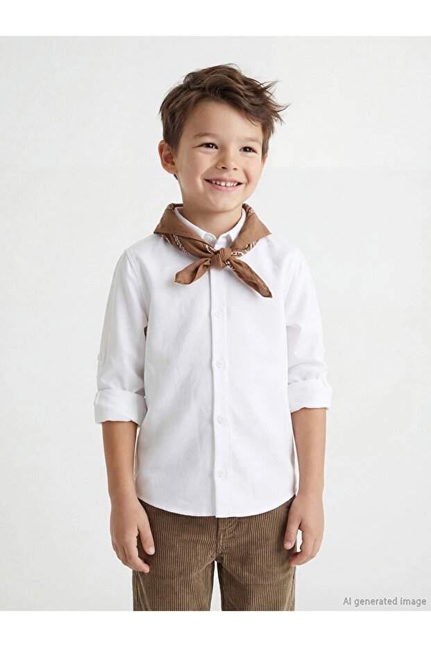 قميص LCW Kids أبيض أساسي بأكمام طويلة للأولاد
