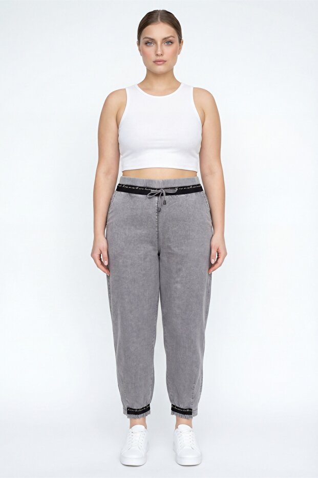 Women's Smoked Summer Pants with Elastic Waist, Ribbed and 1/2 Elastic Cuffs and Ribbed Denim Pants