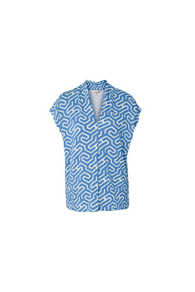 Kadın Bluz, V Yaka, Mavi - 3