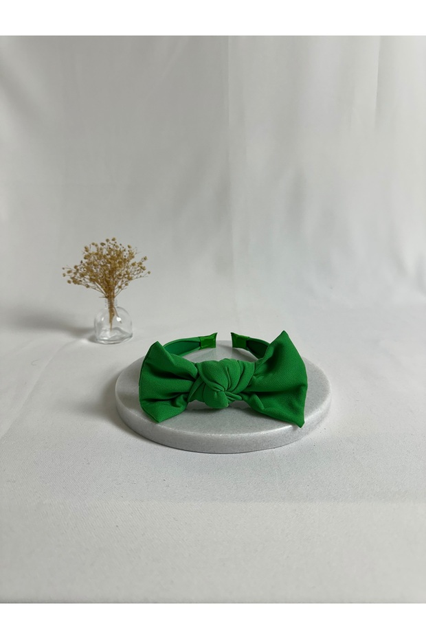 Green Double Crepe Bow Crown Hair Band