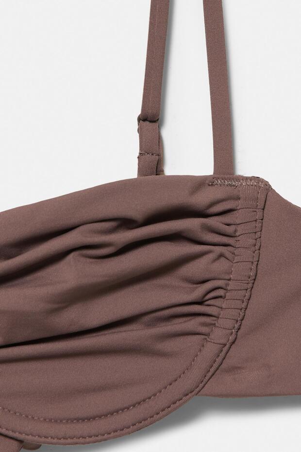 Drape detaylı balkonet bikini üstü - 4