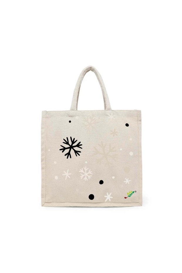 Tote Bag - Snowflakes Printed Stylish Carry-All Cotton Tote Set of 01