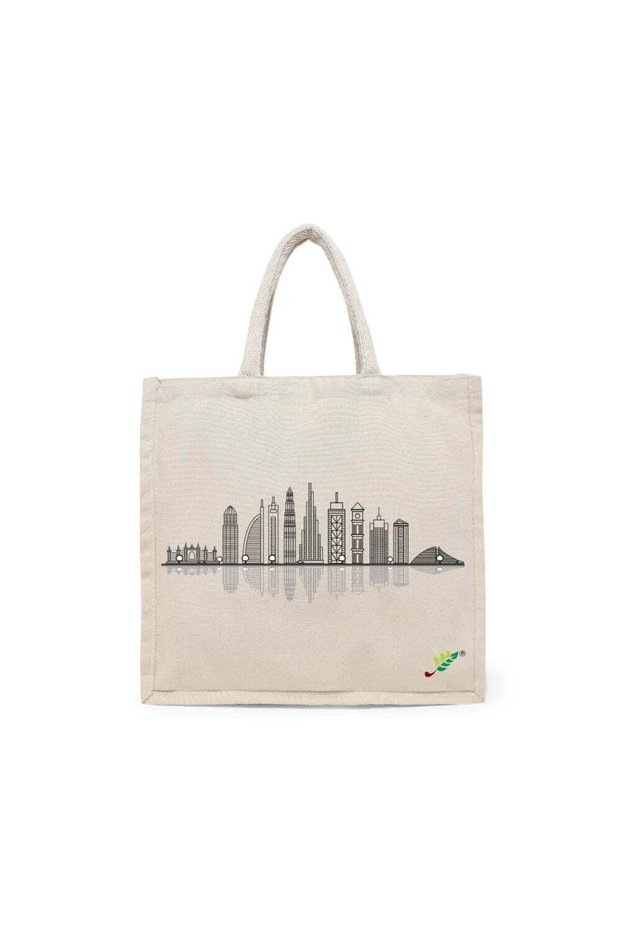 Tote Bag - Dubai Skyline Printed Stylish Carry-All Cotton Tote Set of 01