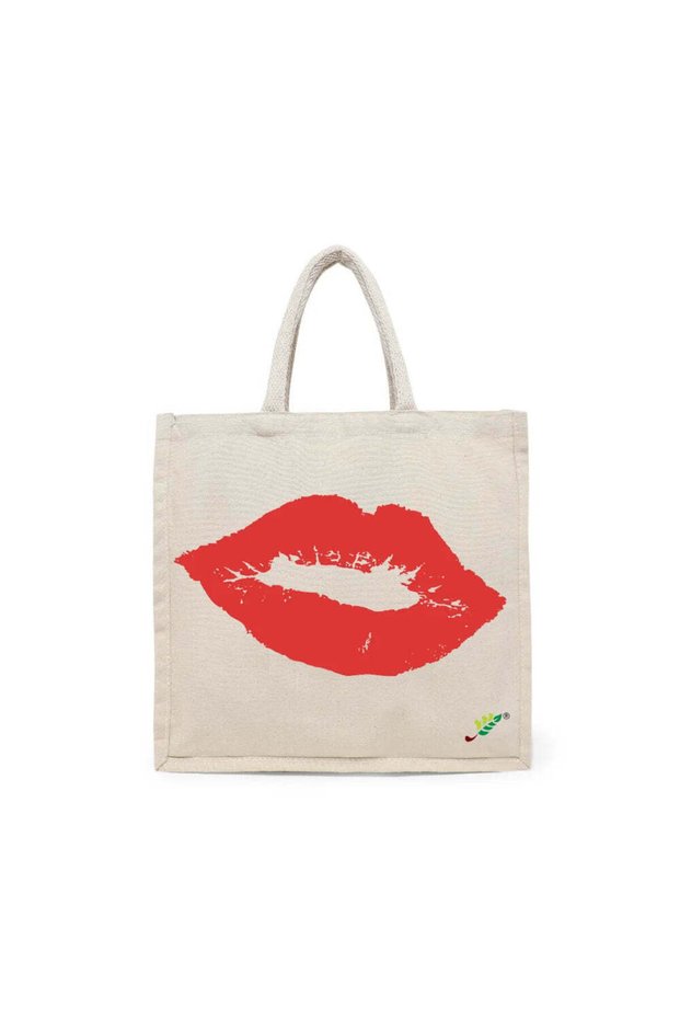Tote Bag - Red Lip Signature Printed Stylish Carry-All Cotton Tote Set of 01
